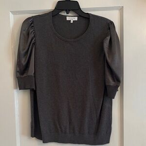 Elegant Cotton Gray Sweater with Satin Sleeves